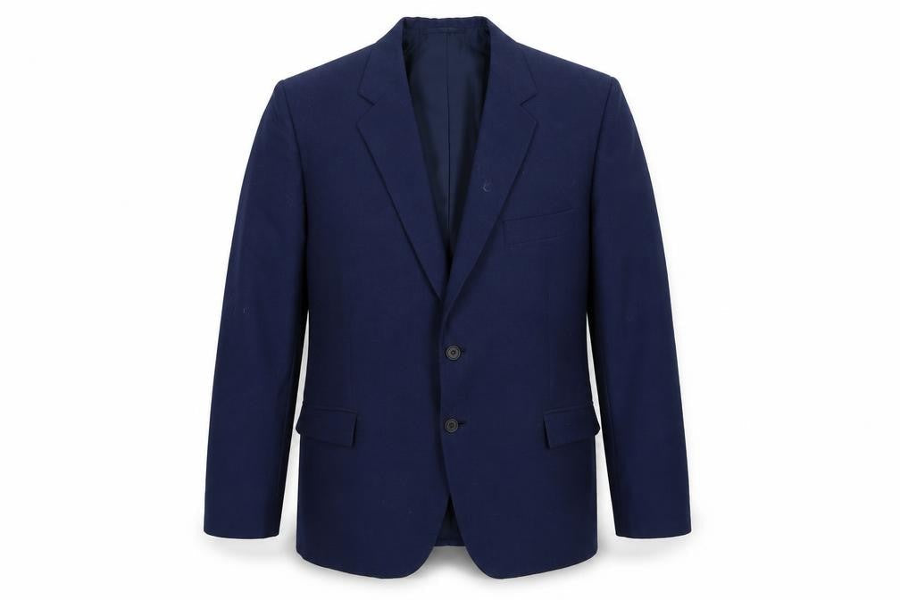 Front view of Preworn men’s blue rayon jacket suit jacket, size 36