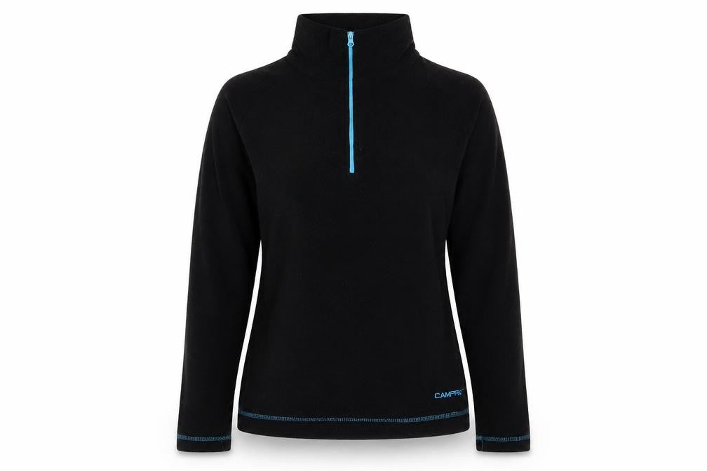 Front view of Campri women’s black fleece jacket, size UK 10