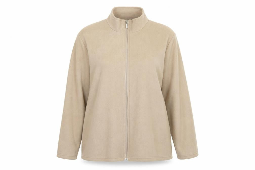 Front view of Gabriella Vicenza women’s beige fleece jacket, size UK 16