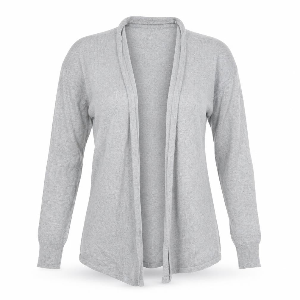 Front view of BHS women’s grey knit cardigan jumper, size UK 10