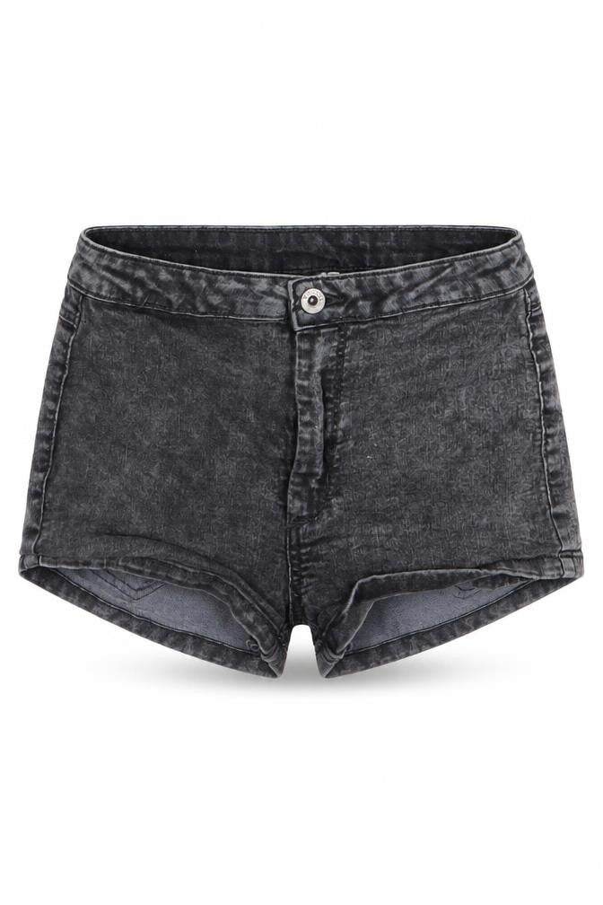 Front view of Divided by H&M women’s grey denim hot pants shorts, size UK 8
