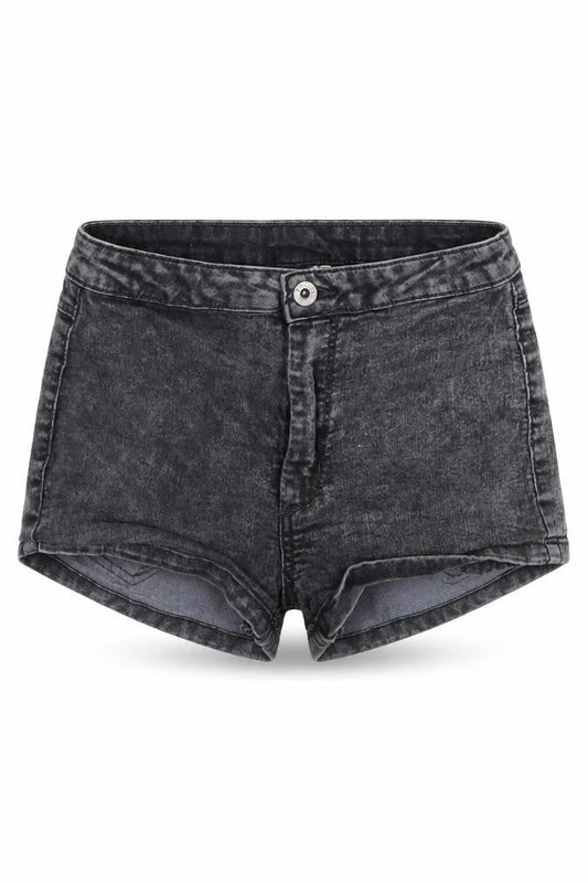 Front view of Divided by H&M women’s grey denim hot pants shorts, size UK 8