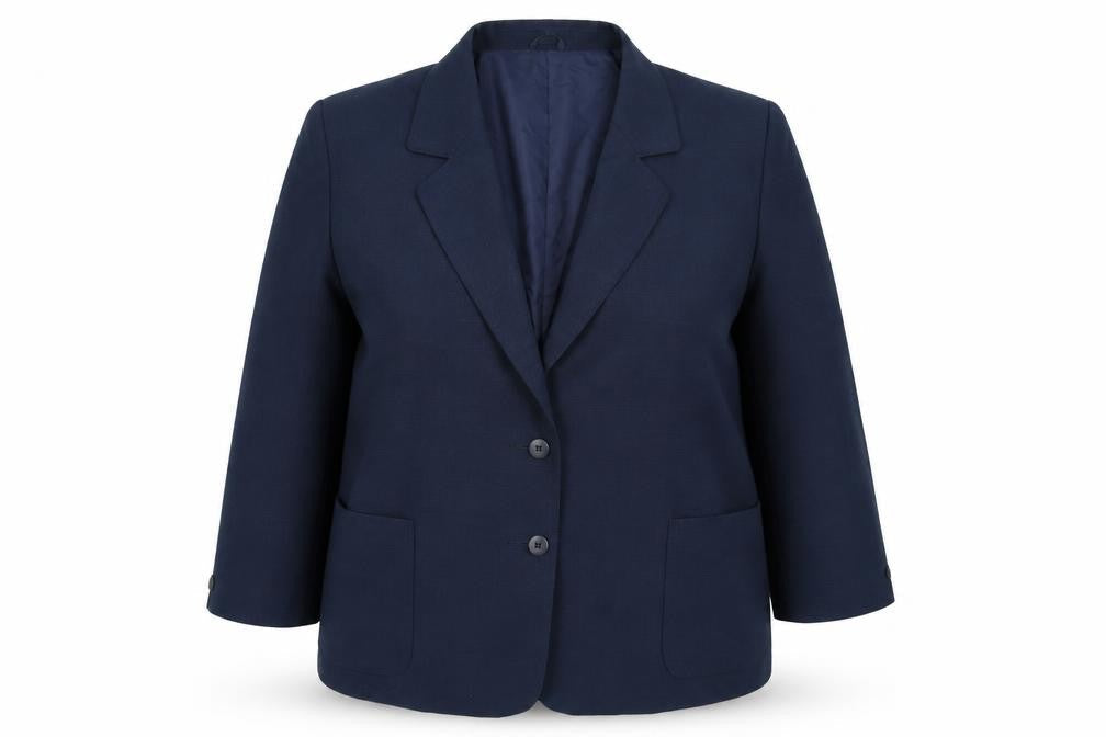 Front view of Definitions Collection women’s blue jacket suit jacket, size UK 20