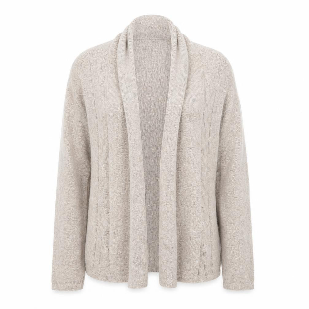 Front view of Classics women’s beige cardigan jumper, size UK 14