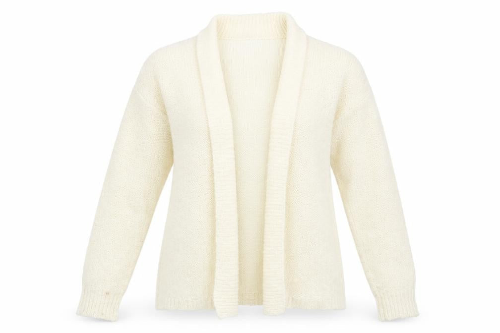 Front view of Noto women’s beige cardigan jumper, size M