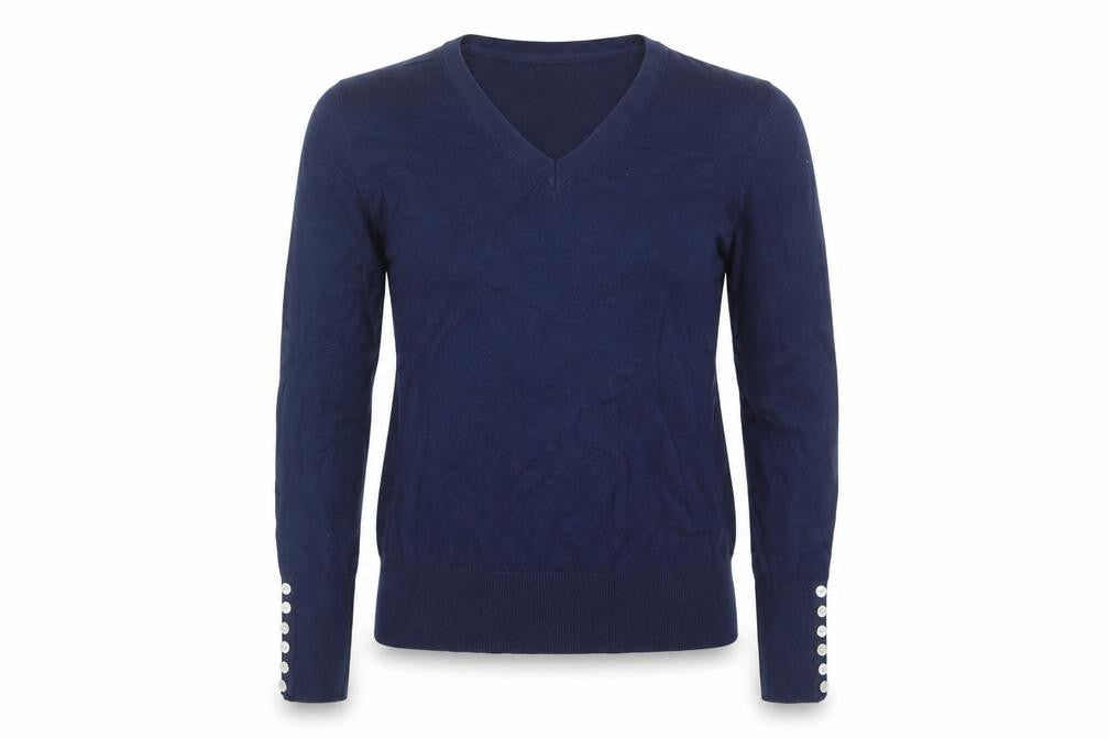 Front view of Plum Tree women’s blue knit jumper, size UK 14
