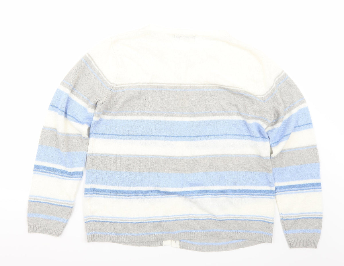 Back view of Bonmarché women’s white striped cardigan jumper, size M
