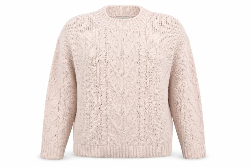 Front view of Papaya women’s beige knit jumper, size S, - oversized