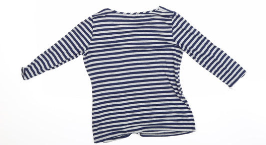 Green Envelope Womens Blue Striped  Basic T-Shirt Size 10