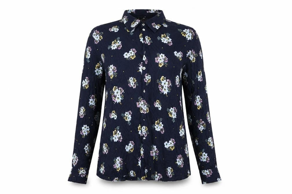 Front view of Marks & Spencer women’s blue floral basic blouse, size UK 10