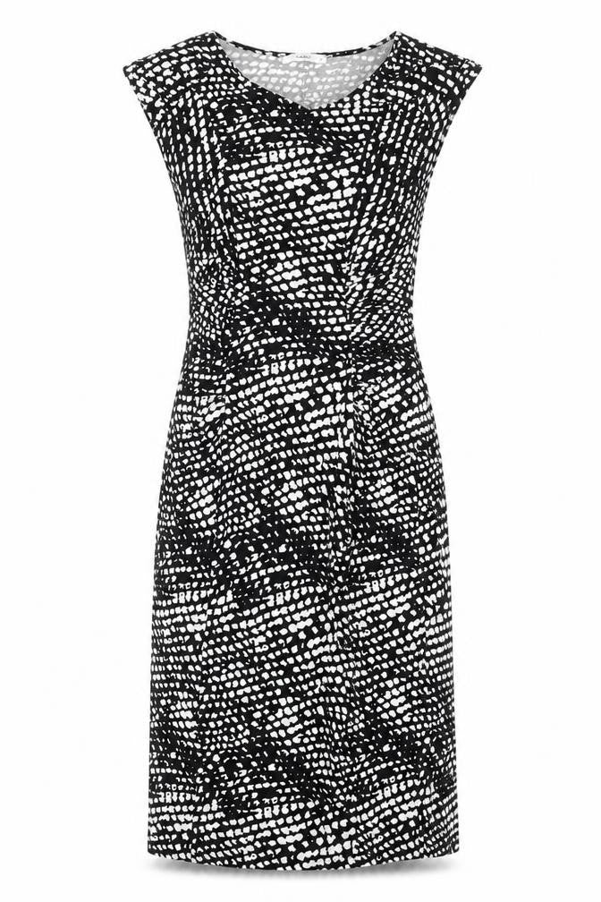 Front view of Oasis women’s black animal print a-line, size UK 10