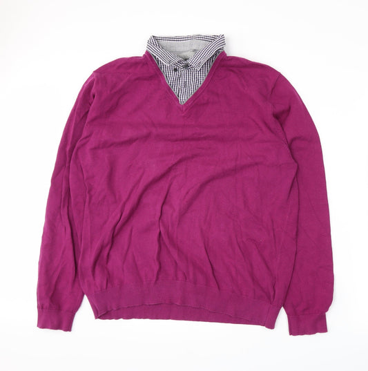 Additional front view of Marks & Spencer men’s purple check button-up, size XL