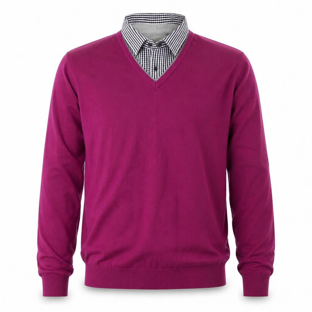 Front view of Marks & Spencer men’s purple check button-up, size XL