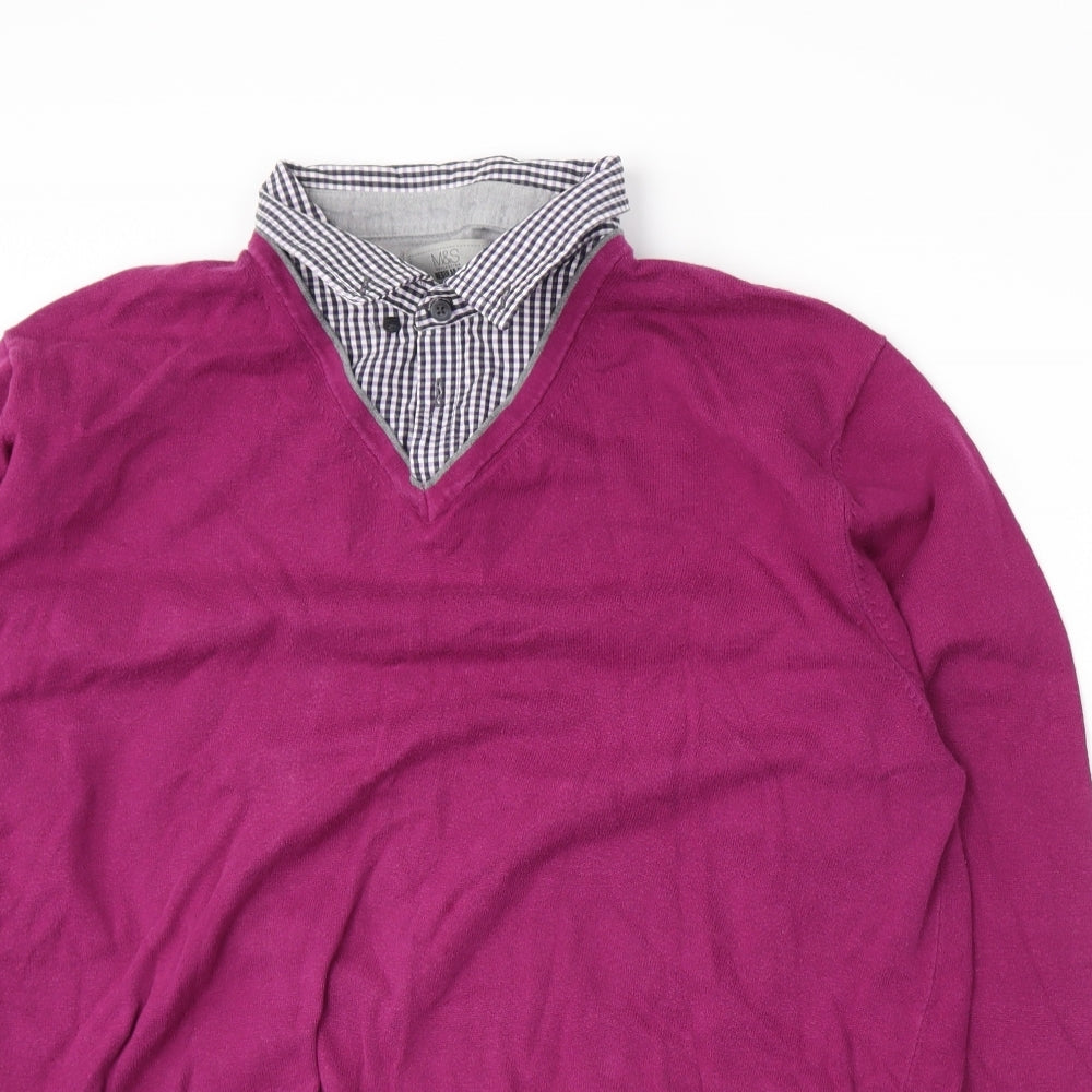 Marks and Spencer Mens Purple Check   Button-Up Size XL