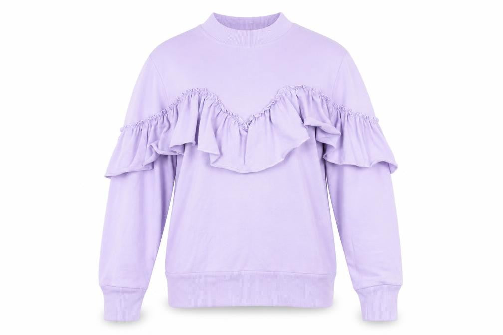 Front view of Topshop women’s purple pullover sweatshirt, size UK 8