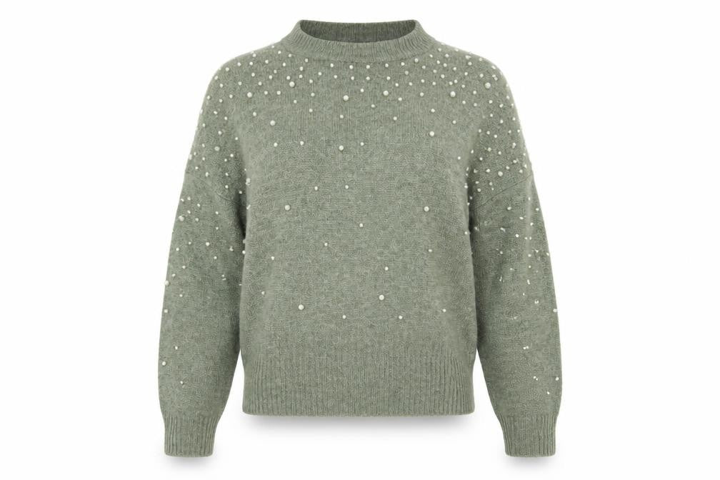 Front view of H&M women’s green jumper, size M