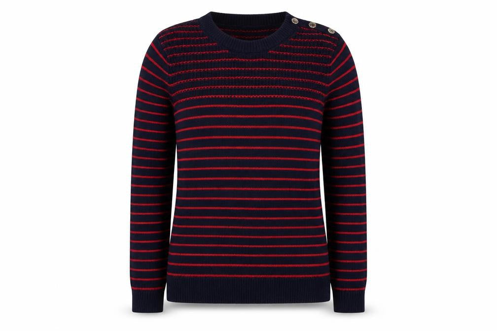 Front view of Kenar women’s blue striped jumper, size L
