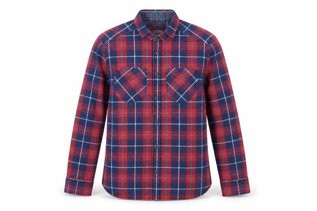 Front view of Preworn men’s multicoloured check button-up, size S