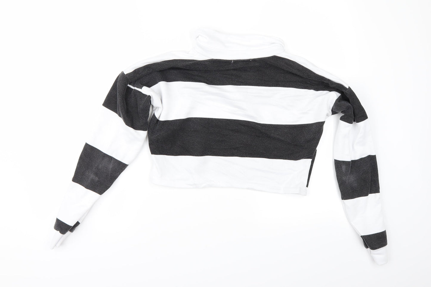 PRETTYLITTLETHING Womens White Striped  Pullover Sweatshirt Size 8  - cropped