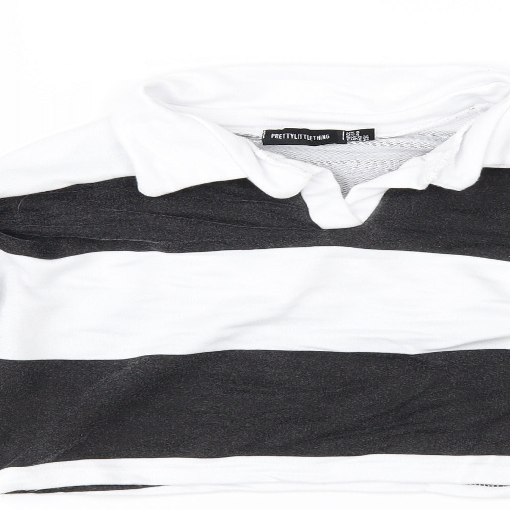 PRETTYLITTLETHING Womens White Striped  Pullover Sweatshirt Size 8  - cropped