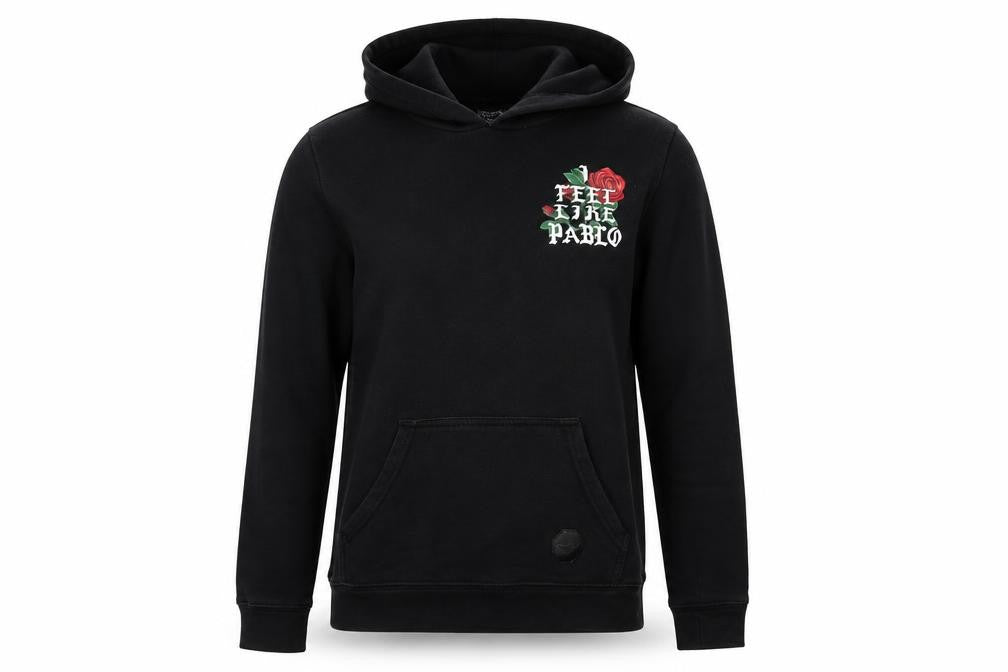 Front view of PROJECT PARIS women’s black henley hoodie, size M
