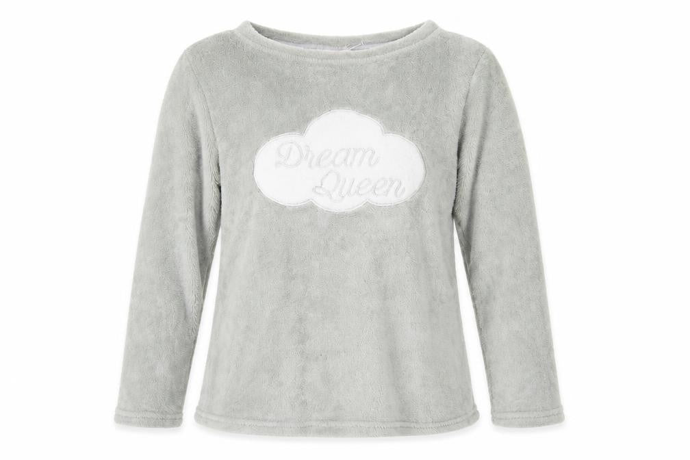 Front view of Preworn women’s grey top pyjama top, size UK 8