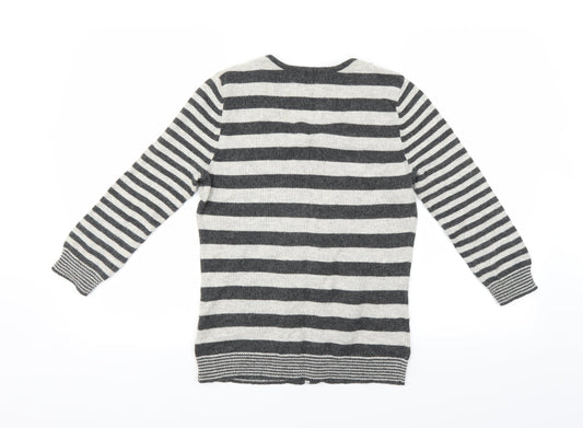 Marks and Spencer Womens Grey Striped  Cardigan Jumper Size S