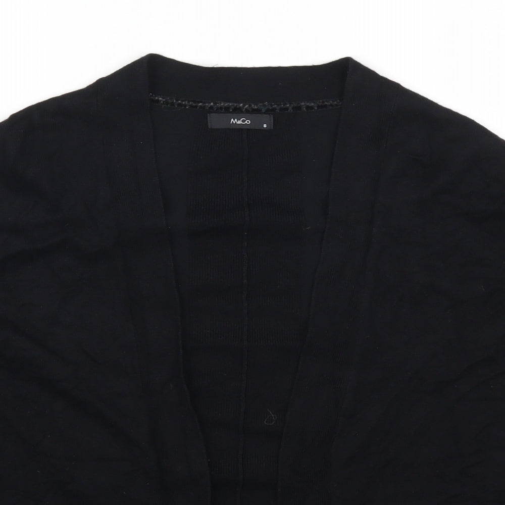 Close-up detail of M&Co women’s black cardigan jumper, size UK 8