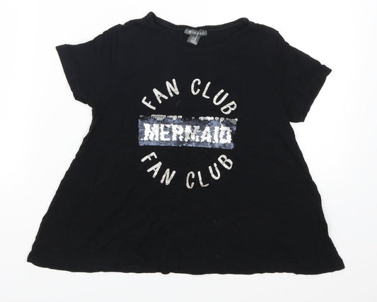 Primark Girls Black   Basic T-Shirt Size 9-10 Years  - Mermaid Fan Club