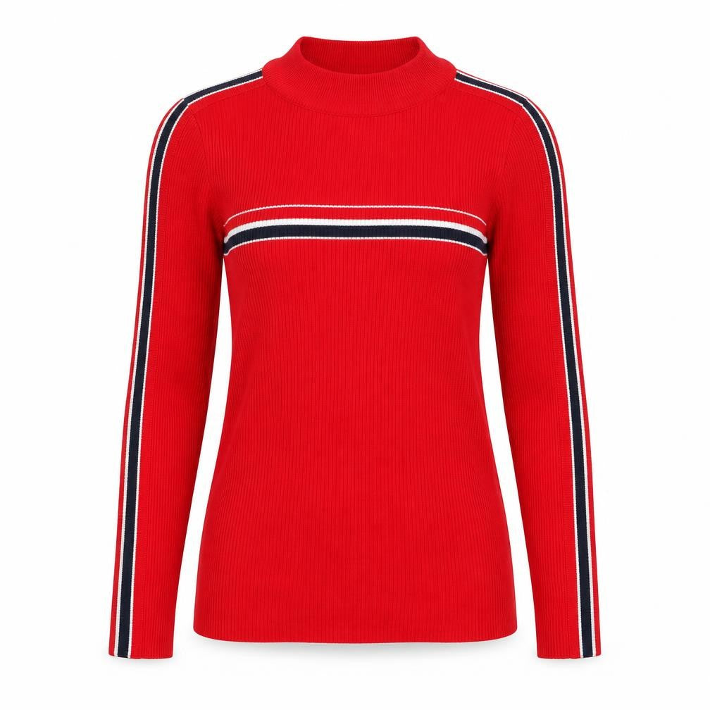 Front view of Cooperative women’s red striped jumper, size XS