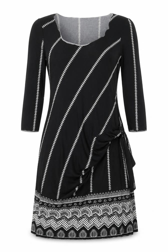 Front view of Studio women’s black striped a-line, size XS