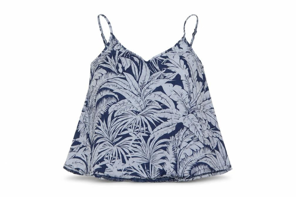 Front view of Topshop women’s blue floral basic tank, size S