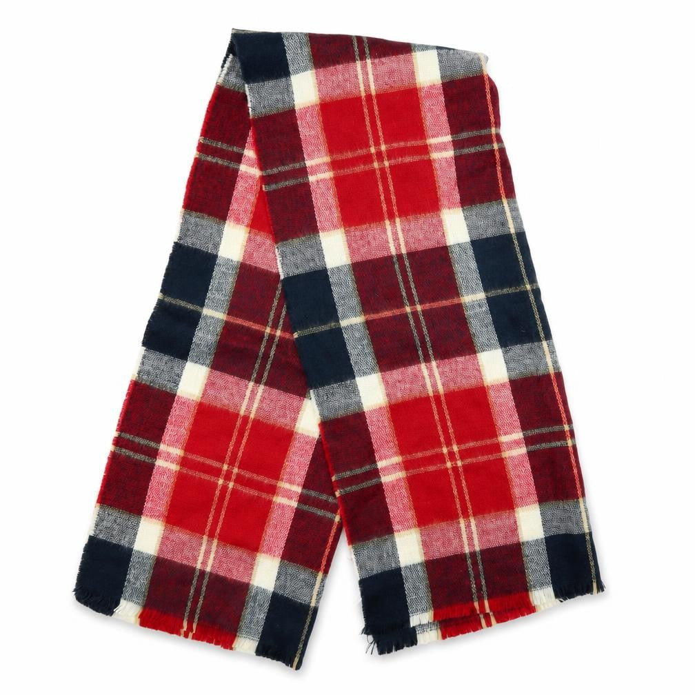 Front view of Preworn women’s red check shawl/wrap