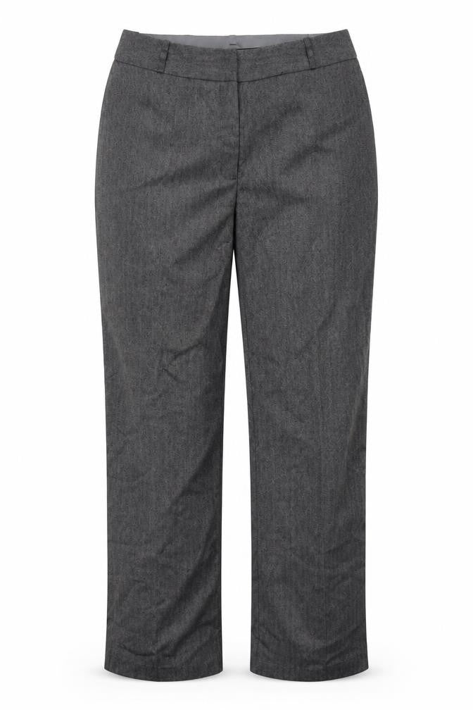 Front view of Marks & Spencer women’s grey trousers, size UK 16, 28-inch leg