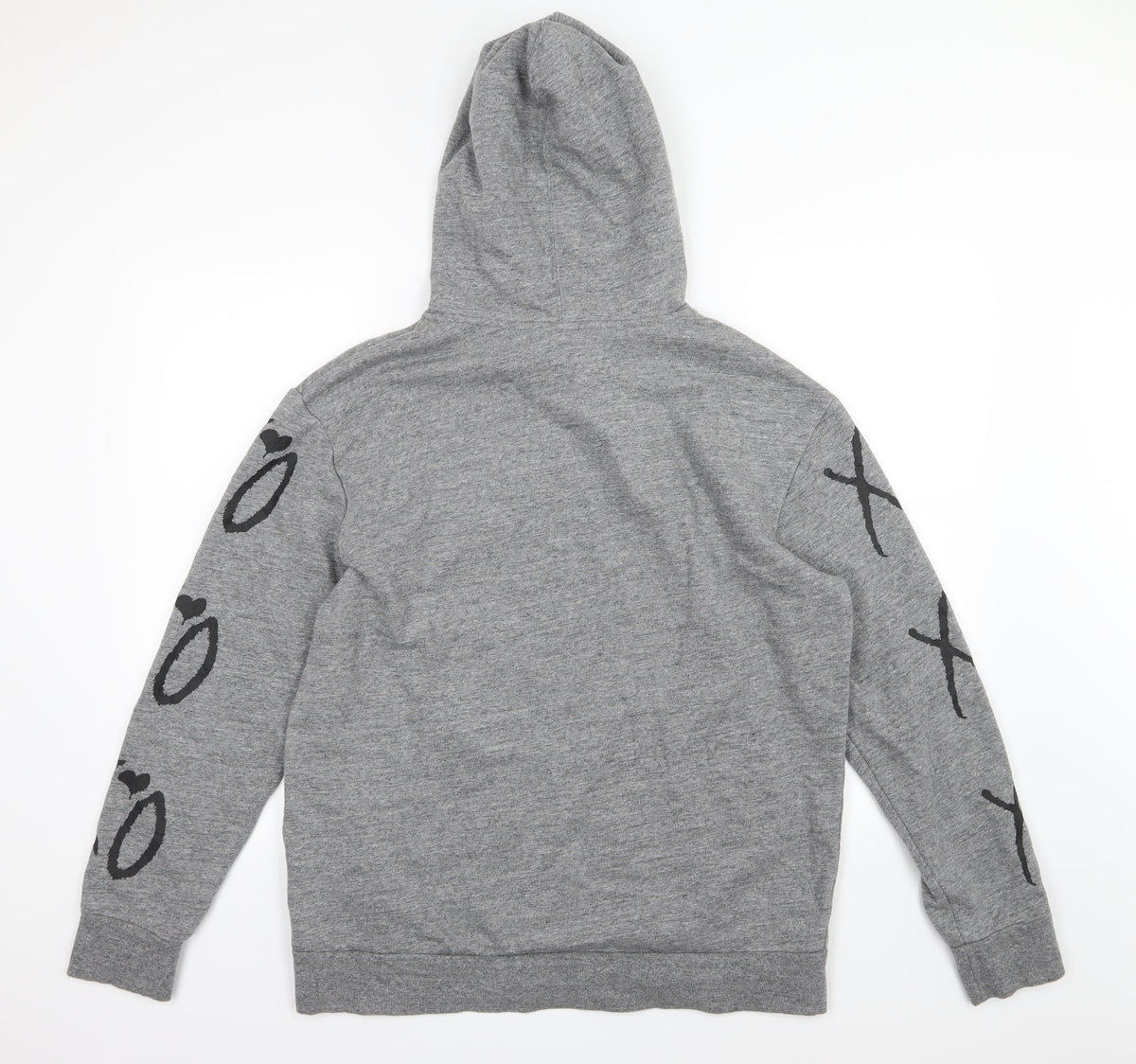 Back view of H&M women’s gold jersey pullover hoodie, size M, - xoxo