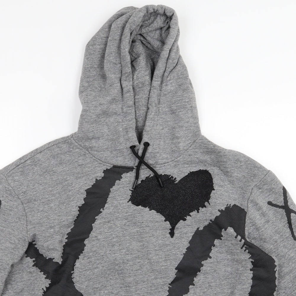 Close-up detail of H&M women’s gold jersey pullover hoodie, size M, - xoxo