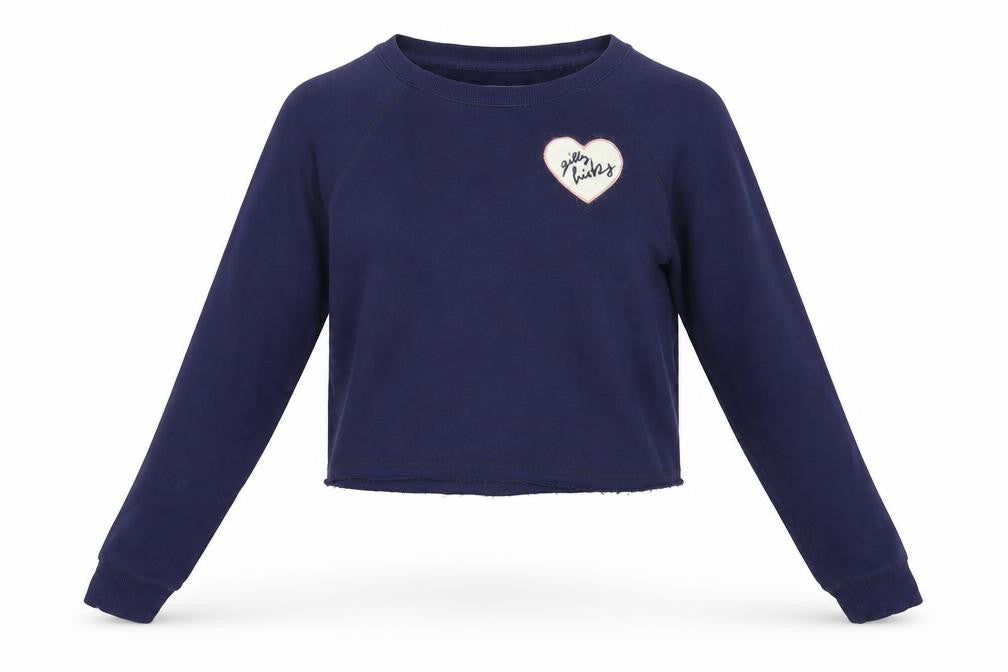 Front view of Girly Kicks women’s blue jersey pullover sweatshirt, size S