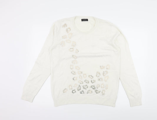 Claudia C Womens White Animal Print Knit Pullover Jumper Size L