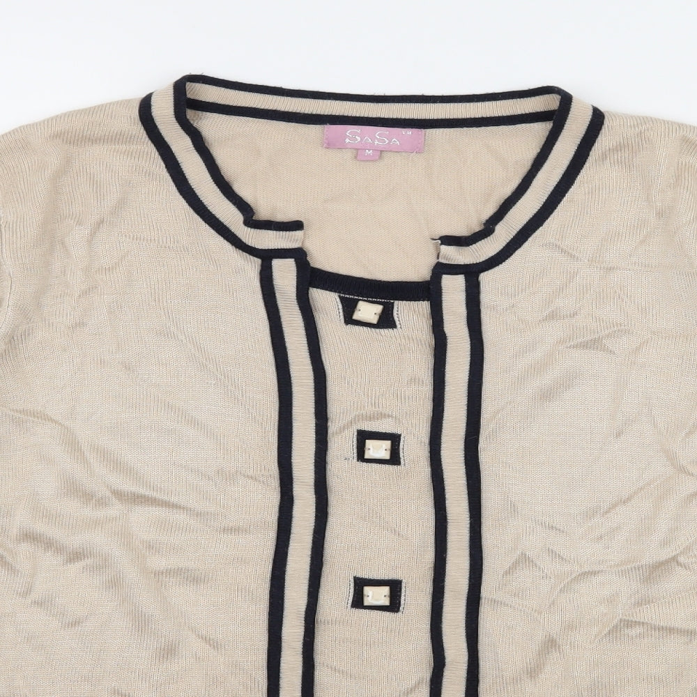 SaSa Womens Beige Striped Knit Basic T-Shirt Size M