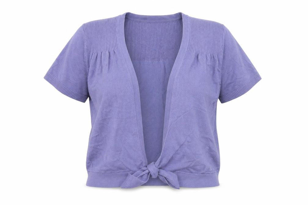 Front view of Marks & Spencer women’s purple knit cardigan jumper, size UK 14