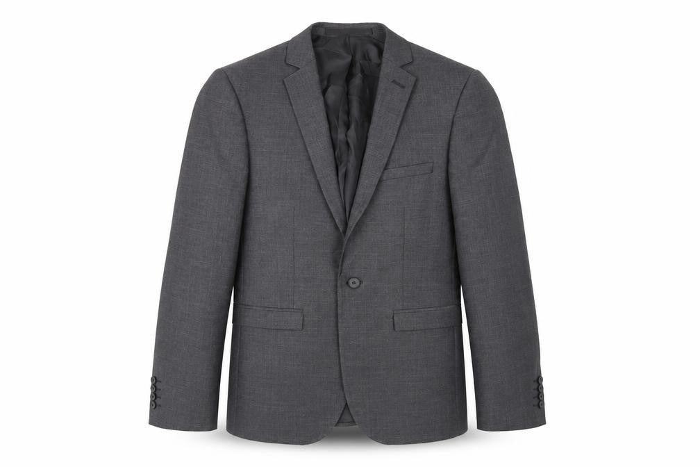 Front view of Burton men’s grey jacket suit jacket, size 36