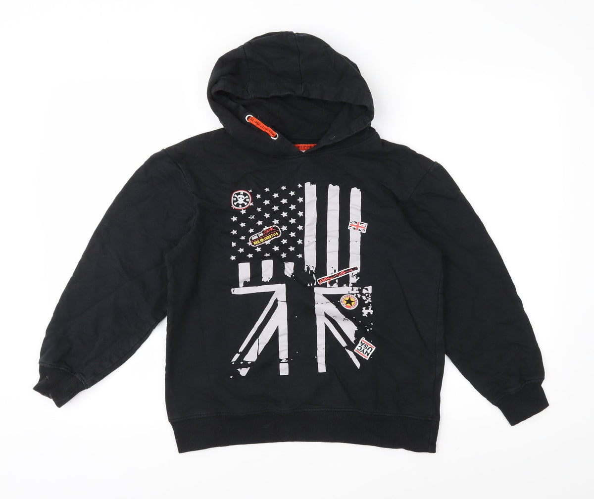 Additional front view of Bon Prix boys’ black jersey pullover hoodie, size 12-13, years
