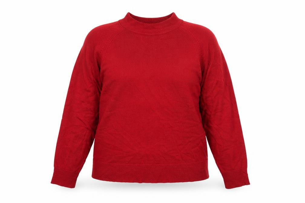 Front view of Berkertex women’s red jumper, size UK 18