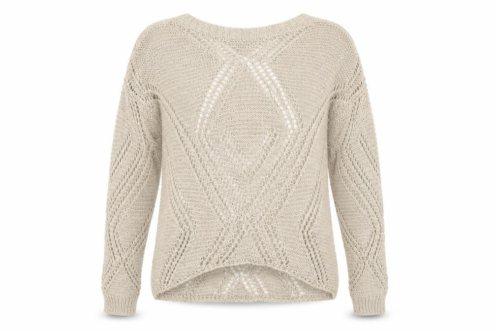 Front view of Leonard women’s beige jumper, size M