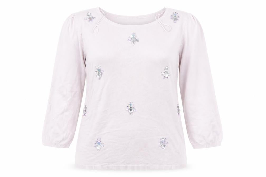 Front view of Marks & Spencer women’s purple jumper, size UK 12