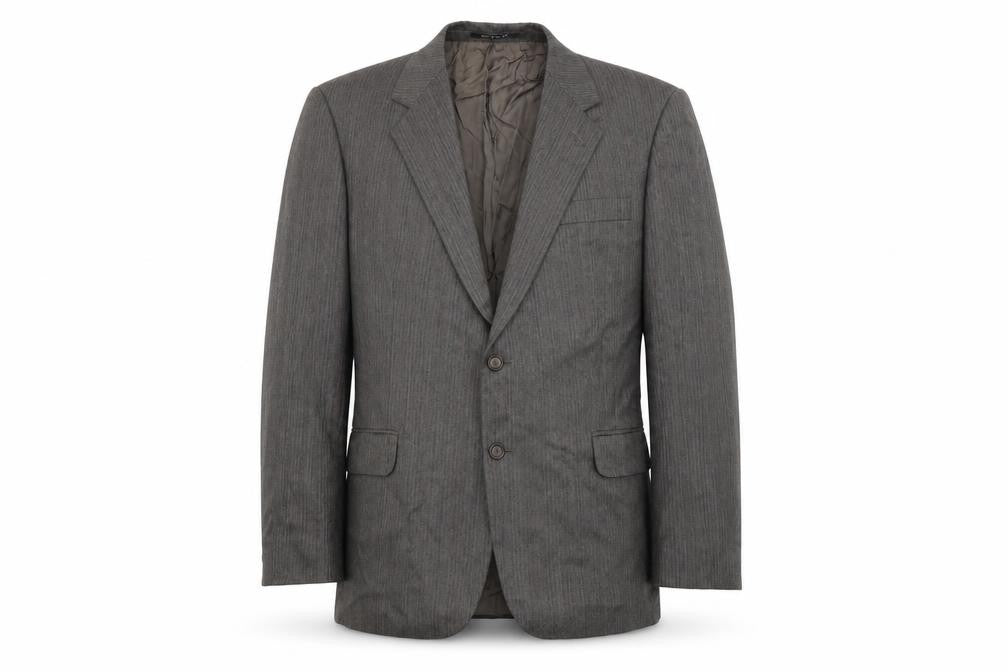 Front view of St Michael men’s grey striped jacket suit jacket, size 44