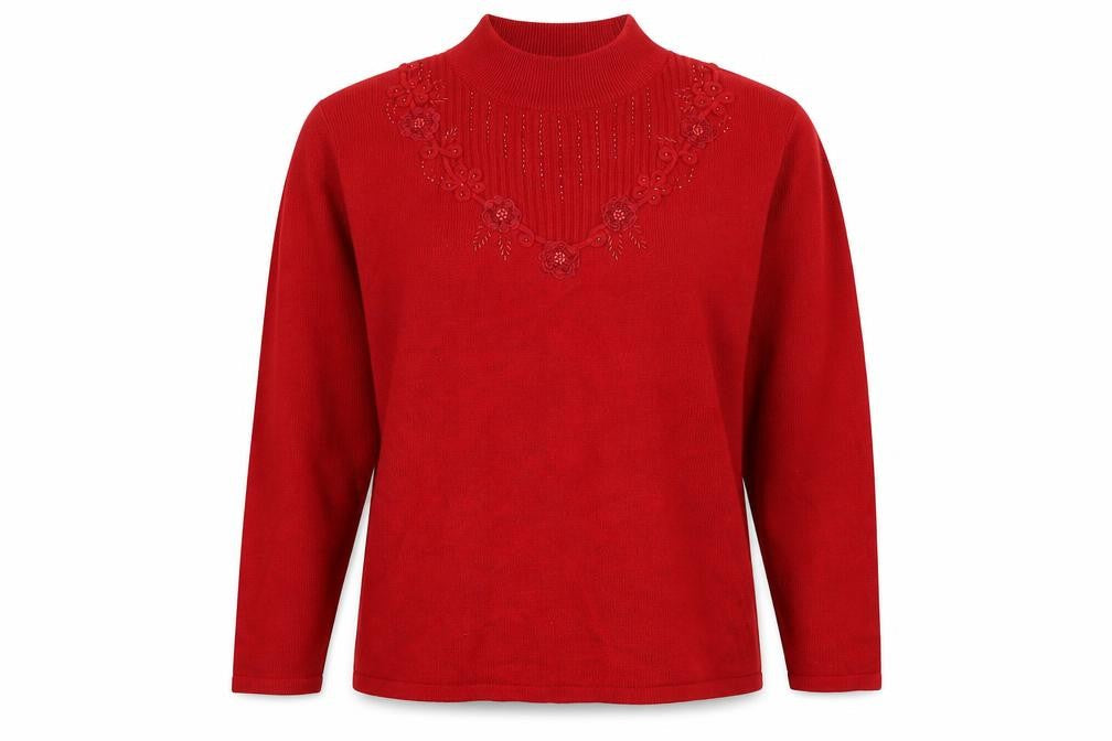 Front view of Bonmarché women’s red knit jumper, size XL