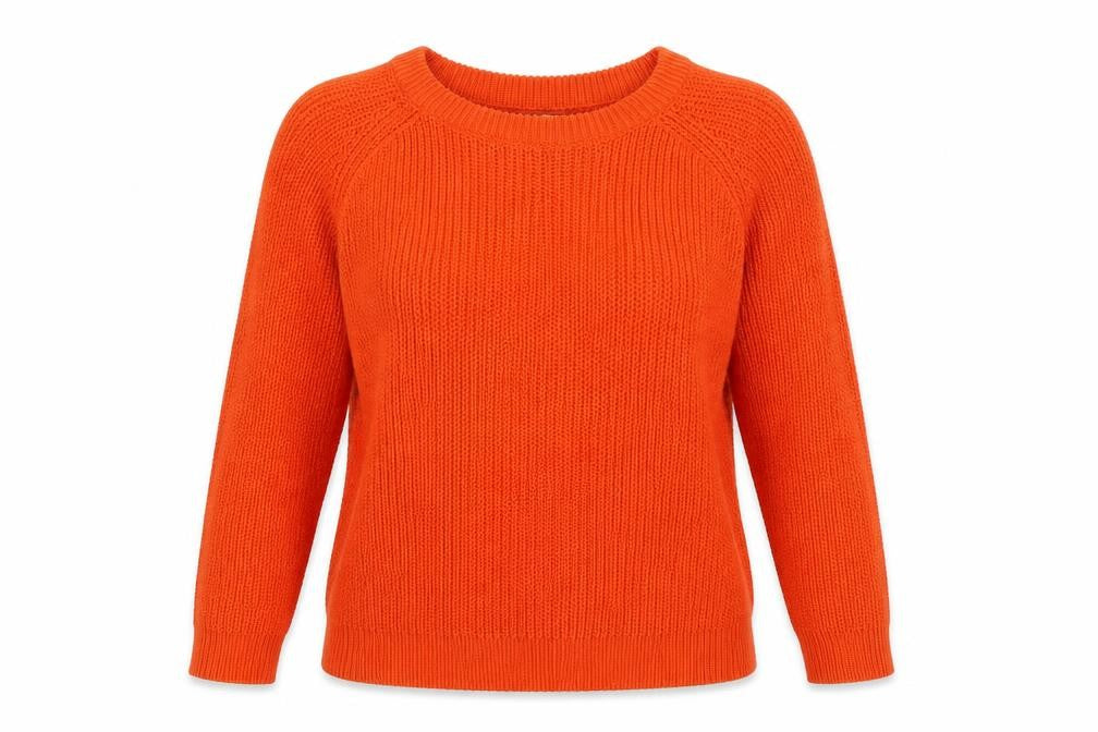Front view of Tru Collection women’s orange knit jumper, size S