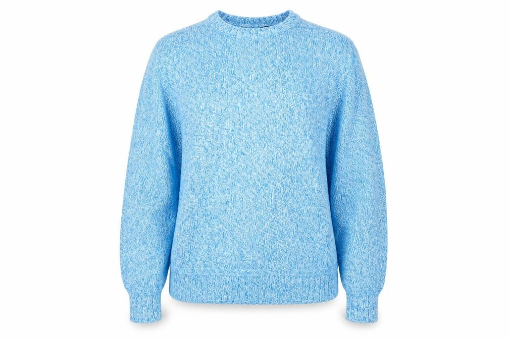 Front view of isle women’s blue knit jumper, size XL