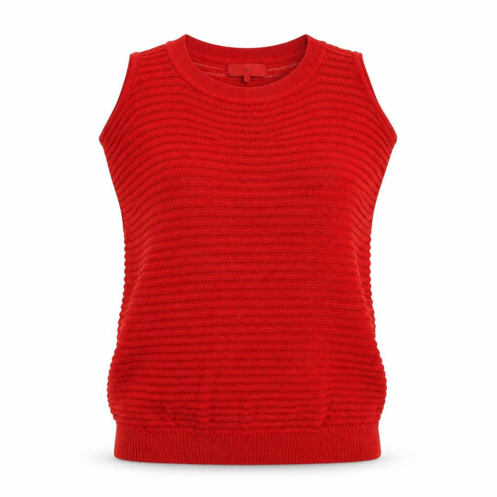 Front view of Next women’s red striped knit jumper, size UK 10, - codl shoulder